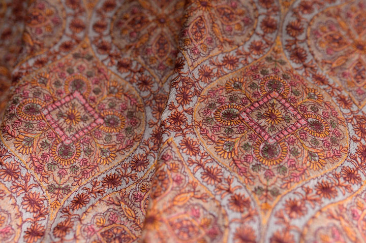 Pashtush India 127x254 Pashtush Super Fine Kashmiri Embroidery Pure Wool, Ring Shawl, full size - Taupe