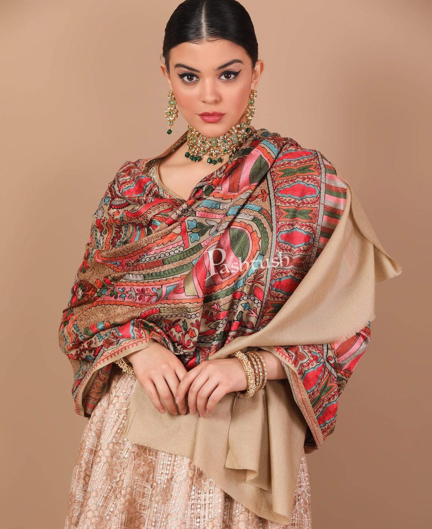 Pashtush Shawl Store Stole Pashtush Tres Chic Regal Collection, Wool Embroidery Nalki Shawl Scarf, Rich Black