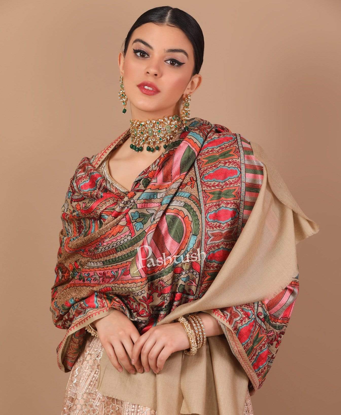 Pashtush Shawl Store Stole Pashtush Tres Chic Regal Collection, Wool Embroidery Nalki Shawl Scarf, Rich Black