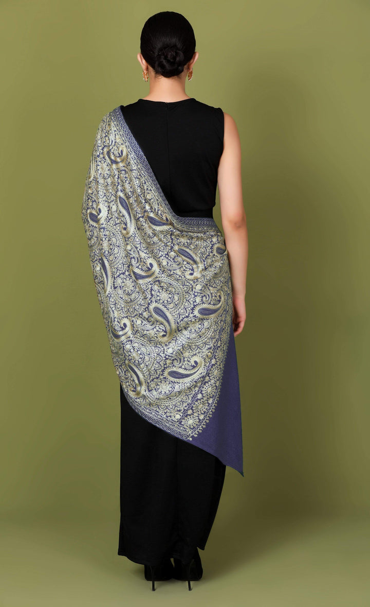 Pashtush India 70x200 Pashtush Tres Chic Regal Collection, Wool Embroidery Nalki Shawl Scarf, Deep Violet