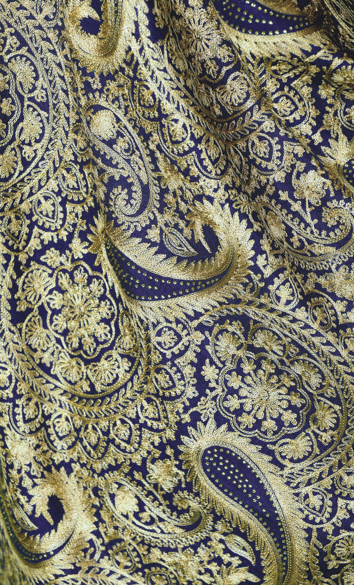 Pashtush India 70x200 Pashtush Tres Chic Regal Collection, Wool Embroidery Nalki Shawl Scarf, Deep Violet