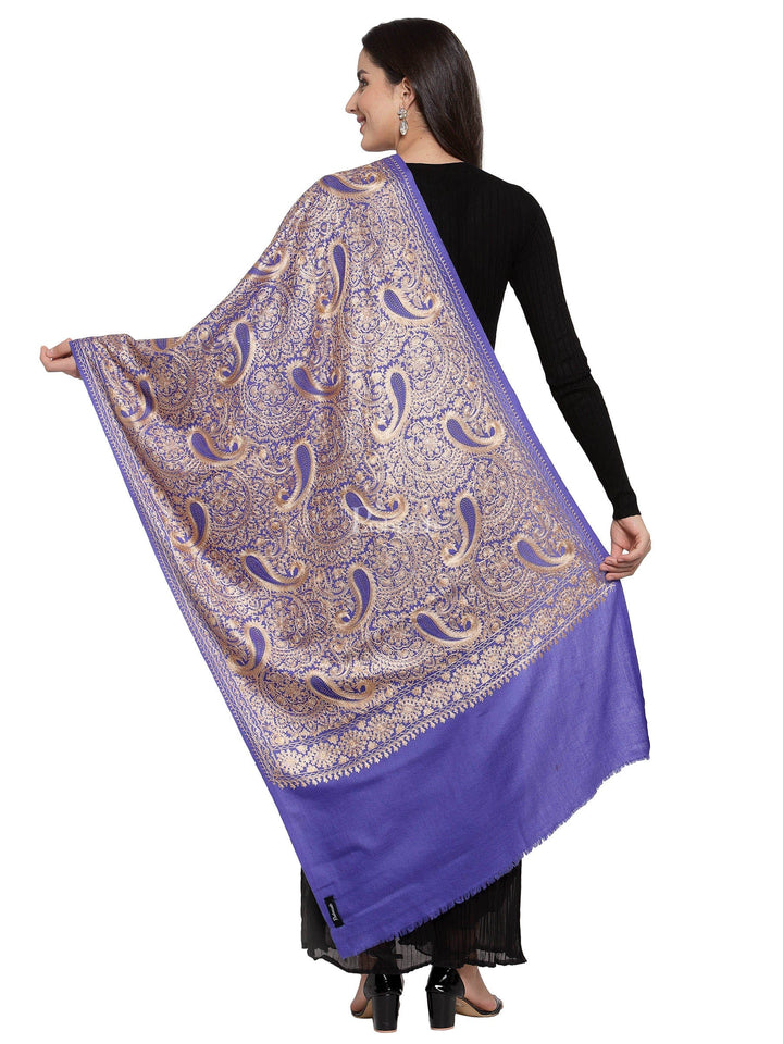 Pashtush India Womens Stoles and Scarves Scarf Pashtush Tres Chic Regal Collection, Wool Embroidery Nalki Shawl Scarf, Deep Violet