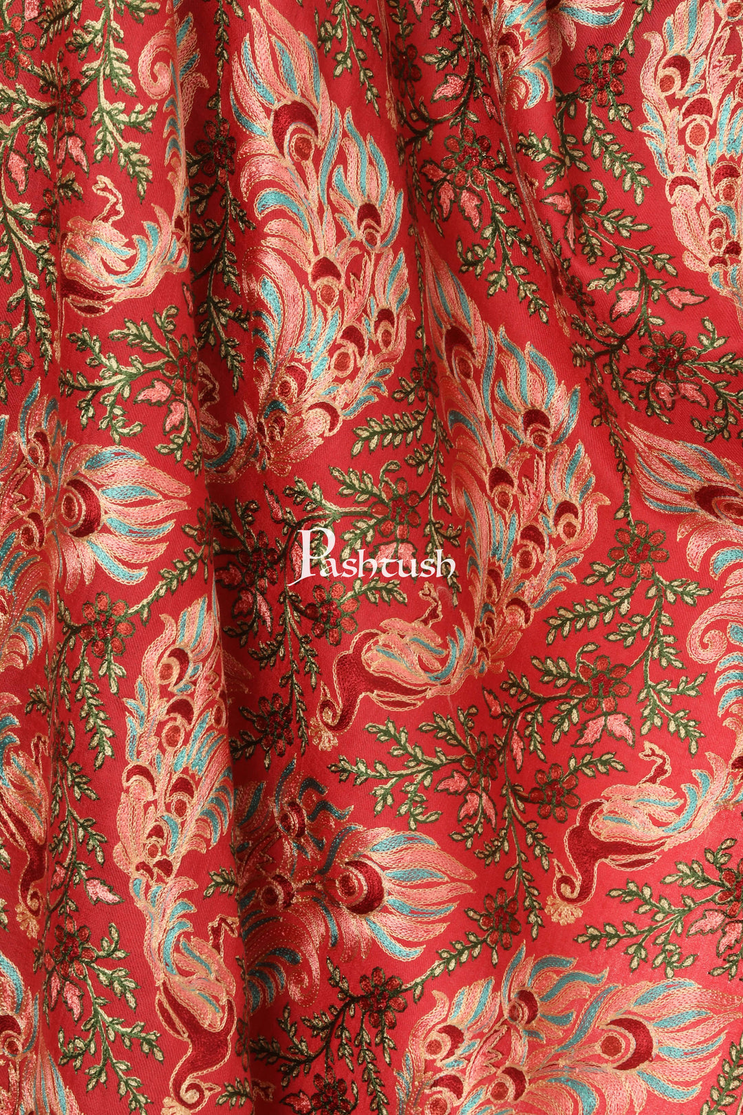 Pashtush Shawl Store Stole Pashtush Tres Chic Regal Collection, Wool Embroidery Nalki Shawl Scarf, Morning Rose