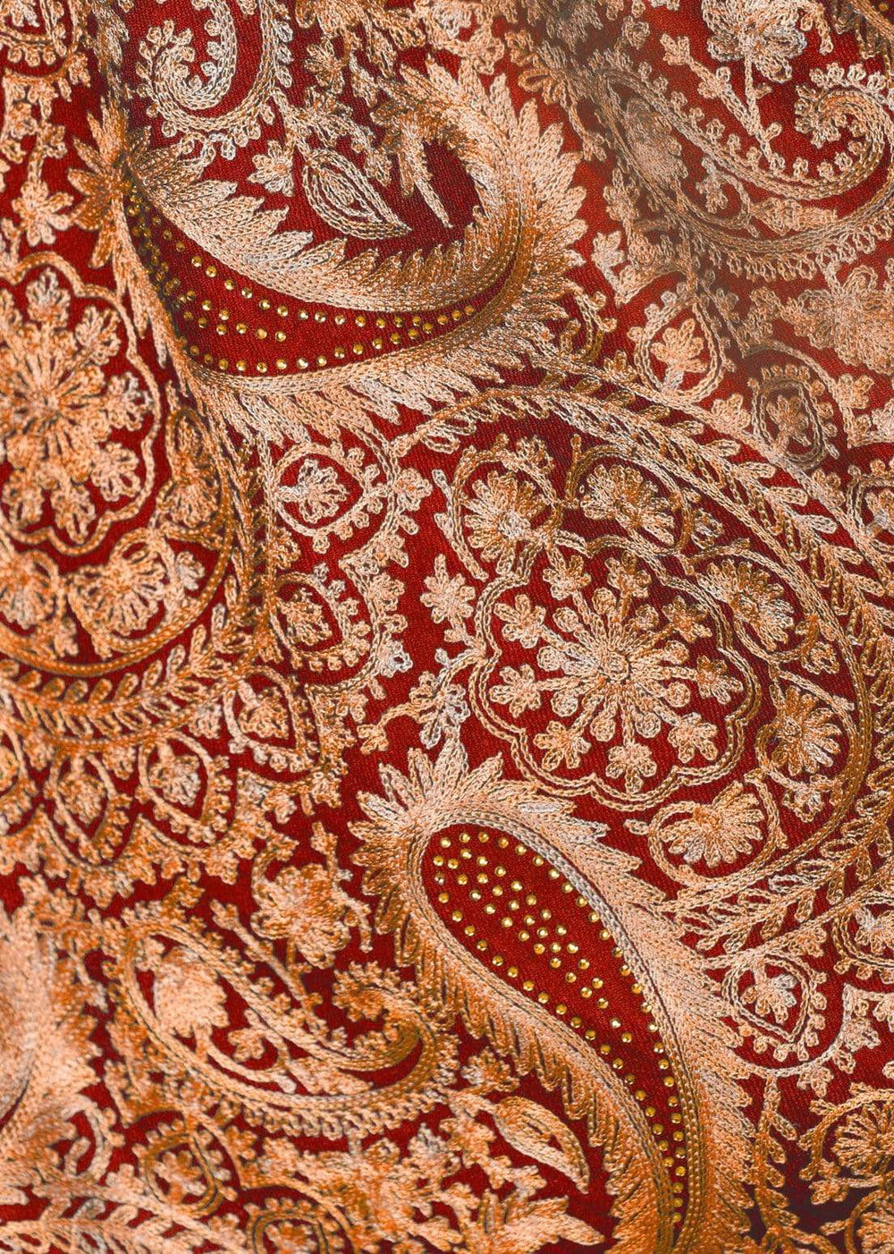 Pashtush Shawl Store Stole Pashtush Tres Chic Regal Collection, Wool Embroidery Nalki Shawl Scarf, Red