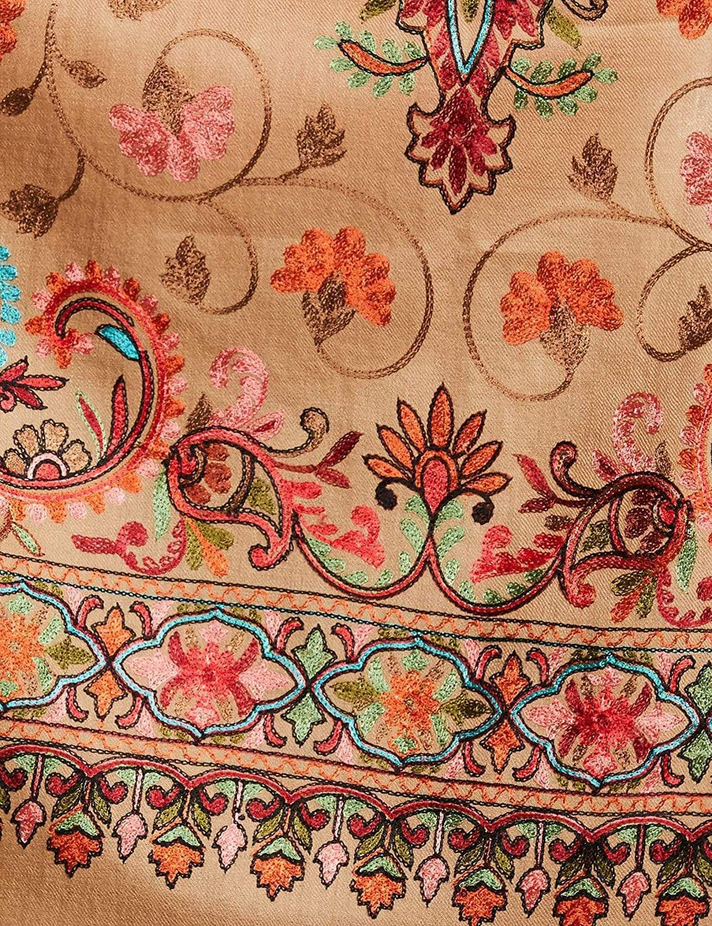 Pashtush India 70x200 Pashtush Tres Chic Regal Collection, Wool Embroidery Nalki Shawl Scarf, Sahara Beige