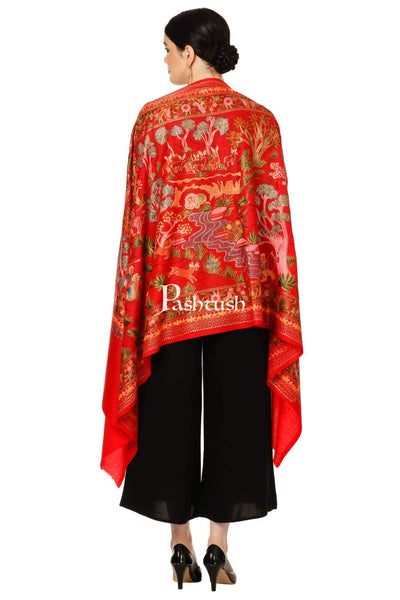Pashtush Shawl Store Stole Pashtush Tres Chic Regal Collection, Wool Embroidery Nalki Shawl Scarf, Scarlet Red