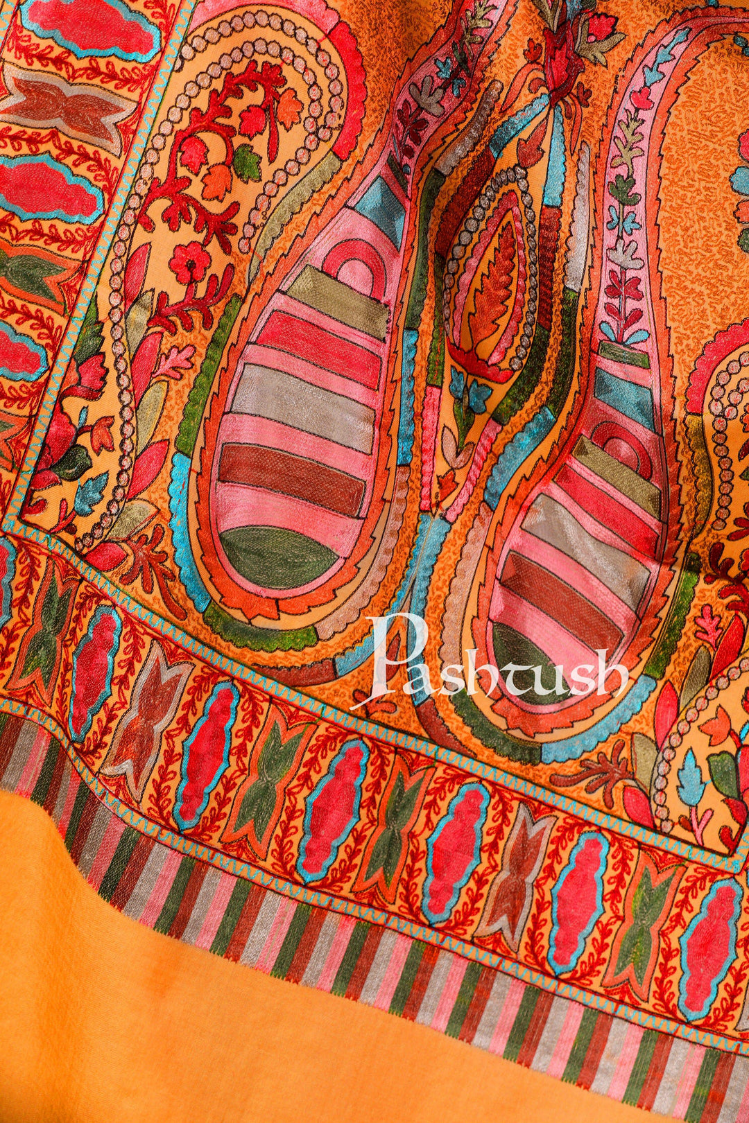 Pashtush Shawl Store Stole Pashtush Tres Chic Regal Collection, Wool Embroidery Nalki Stole, Scarf, Tuscan Sun