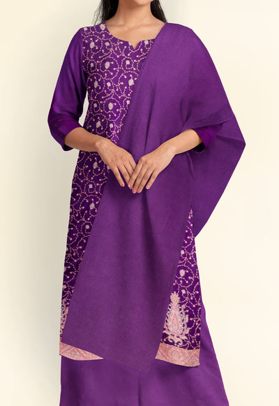 Pashtush India Apparel & Accessories Pashtush Unstitched Kashmiri Embroidery Suit, Fine Wool, Soft and Warm, Purple
