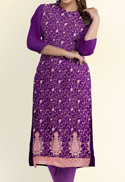 Pashtush India Apparel & Accessories Pashtush Unstitched Kashmiri Embroidery Suit, Fine Wool, Soft and Warm, Purple