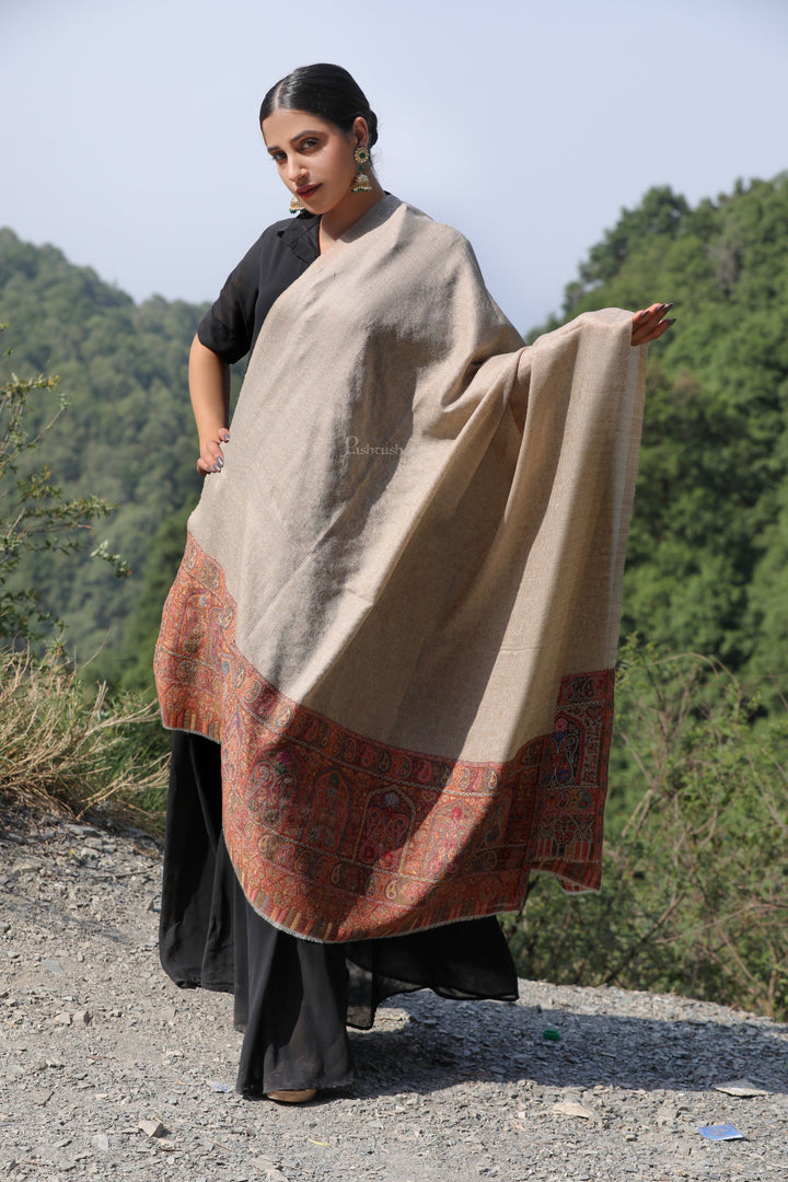 Pashtush India Womens Shawls Pashtush women Extra Fine Wool shawl, Ethnic design, Beige