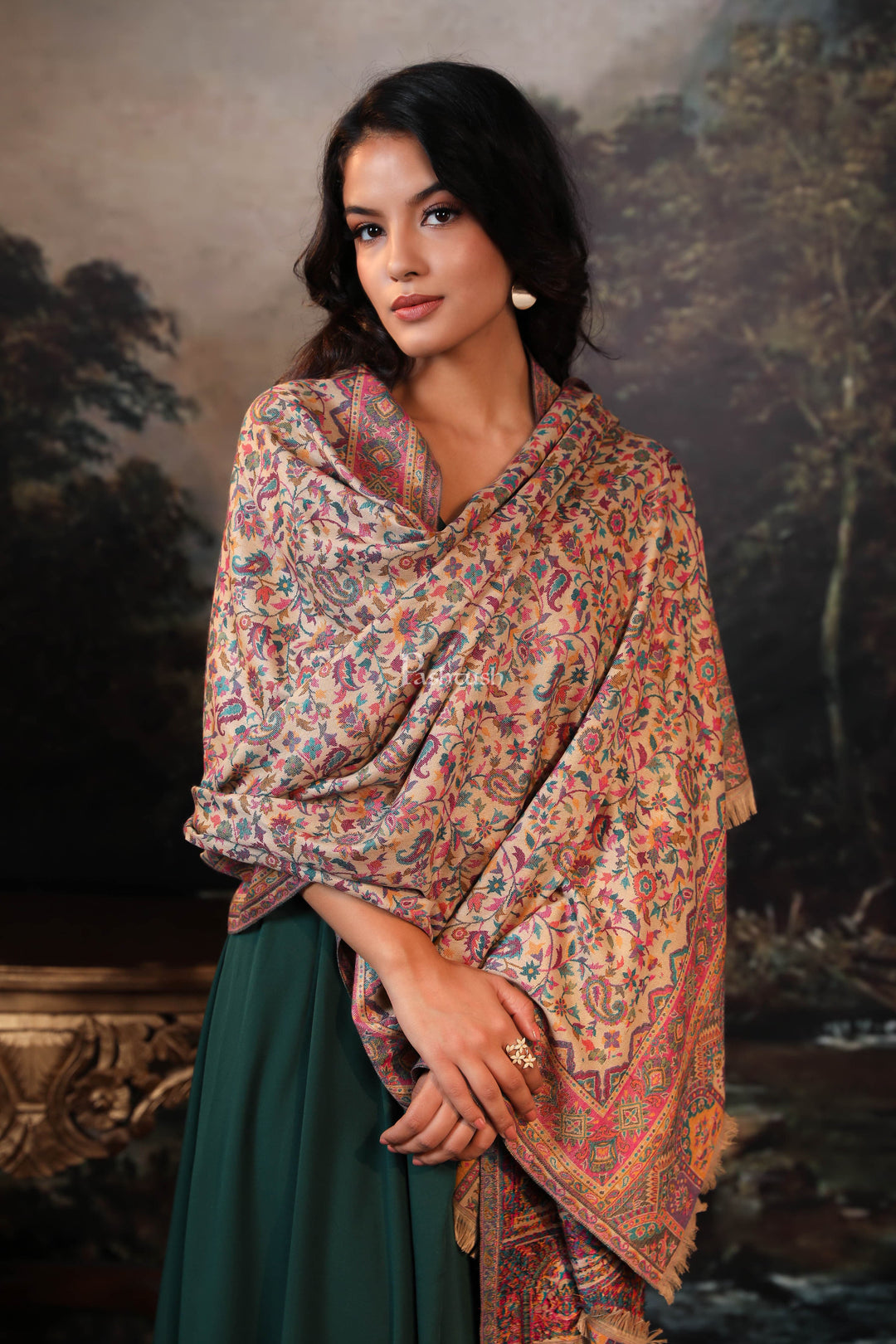 Pashtush women faux pashmina shawl, ethnic weave design, beige – Pashtush  Shawl Store