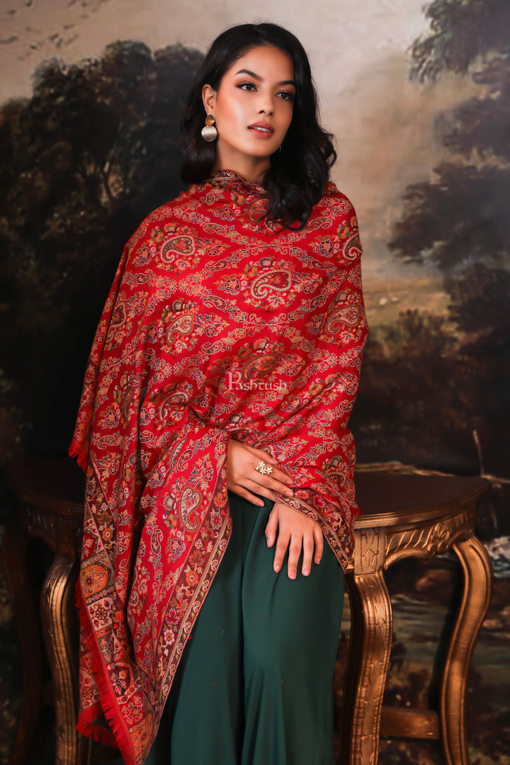 Pashtush India Womens Shawls Pashtush women faux pashmina shawl, ethnic weave design, maroon