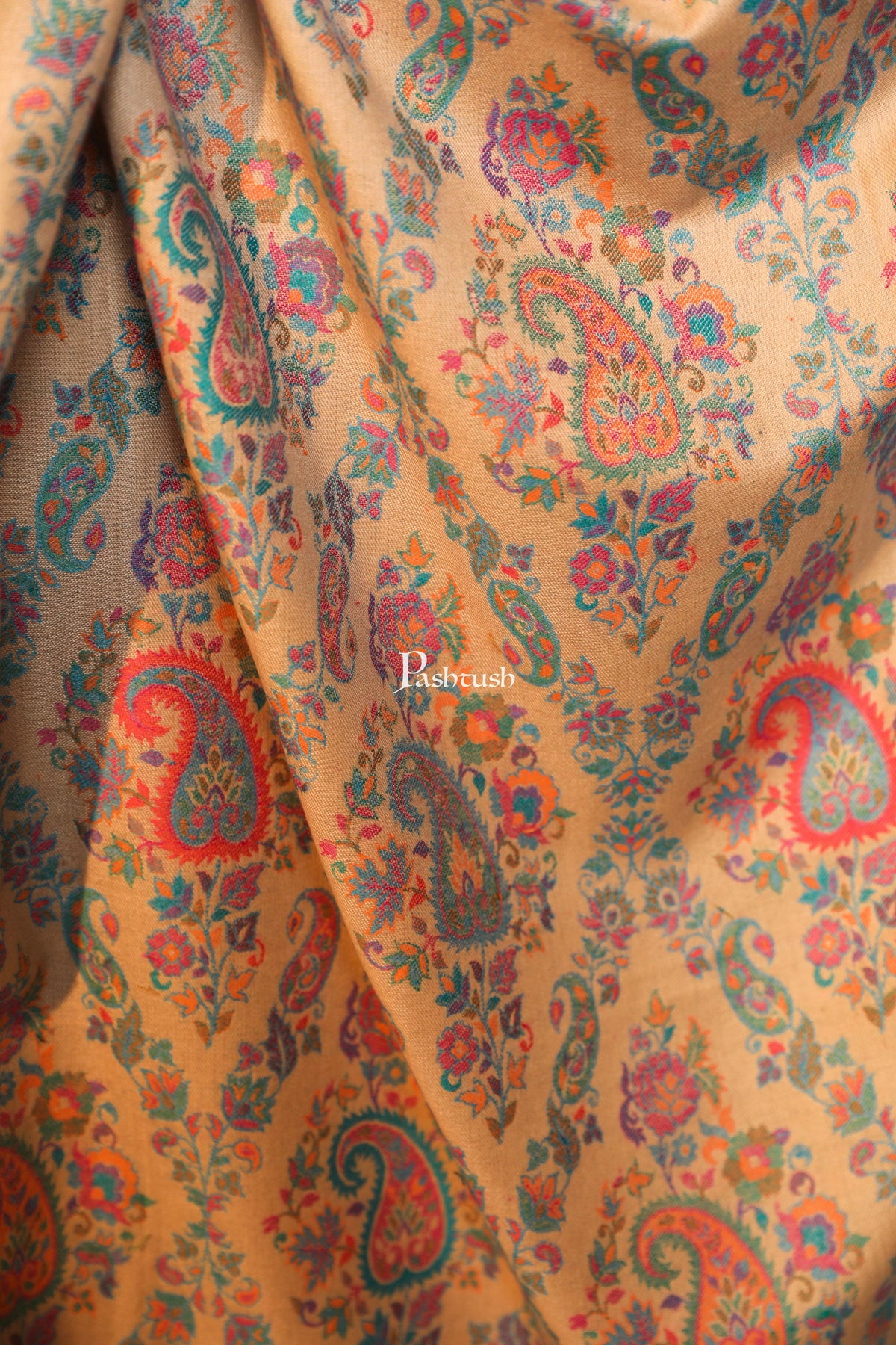 Pashtush women faux pashmina shawl, ethnic weave design, multi