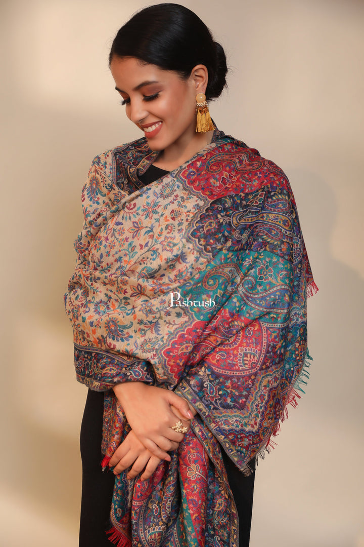 Pashtush India Womens Shawls Pashtush women faux pashmina shawl, ethnic weave design, multi color