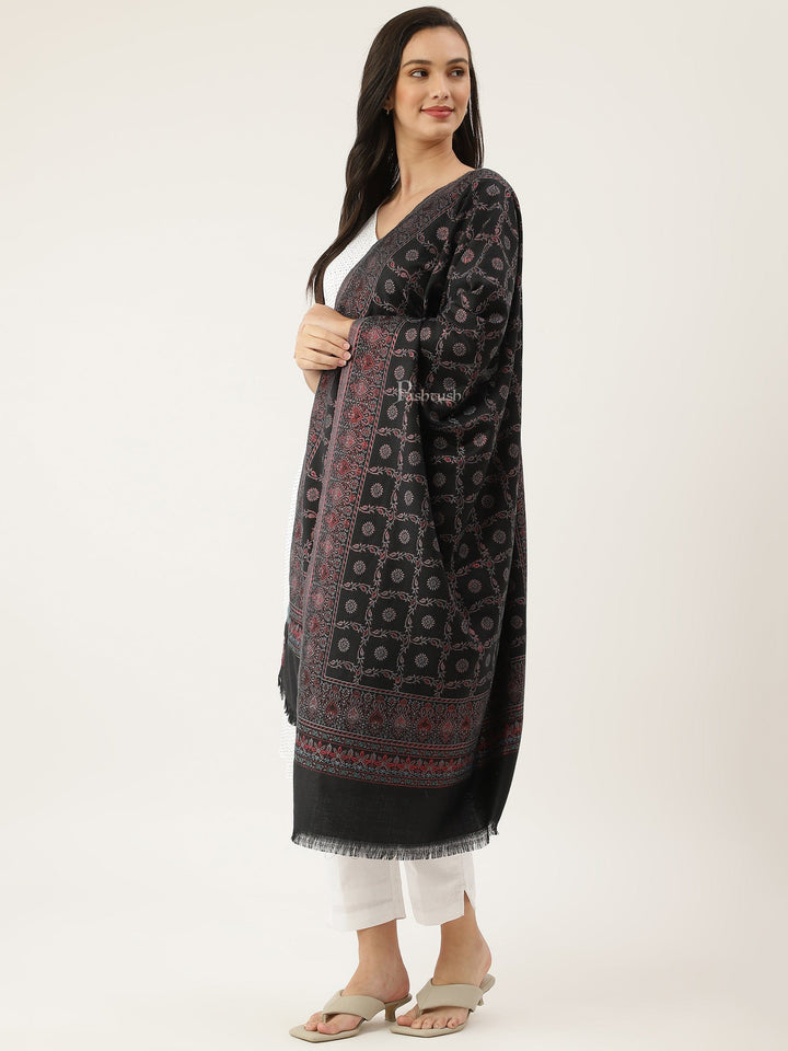 Pashtush India Womens Stoles and Scarves Scarf Pashtush women Faux Pashmina stole, paisley weave with zari design, Black