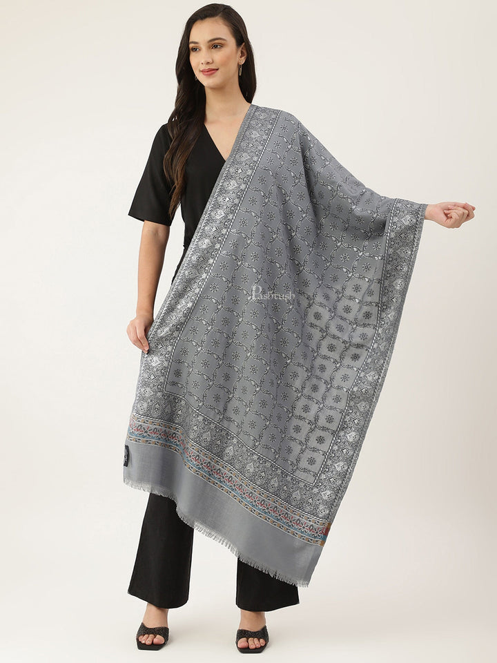Pashtush India Womens Stoles and Scarves Scarf Pashtush women Faux Pashmina stole, paisley weave with zari design, Grey