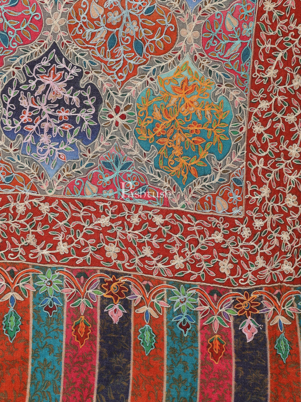 Pashtush India Womens Shawls Pashtush women Fine Wool shawl, Hand Embroidered Kalamkari design, Multicolour