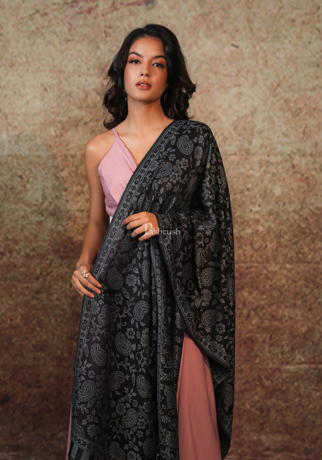 Pashtush India Womens Shawls Pashtush women fine wool shawl, paisley design, blue