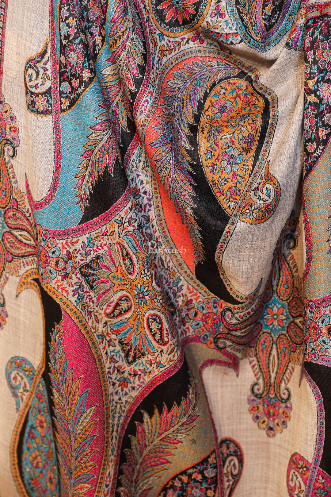 Pashtush India Womens Shawls Pashtush women fine wool shawl, paisley design, blue