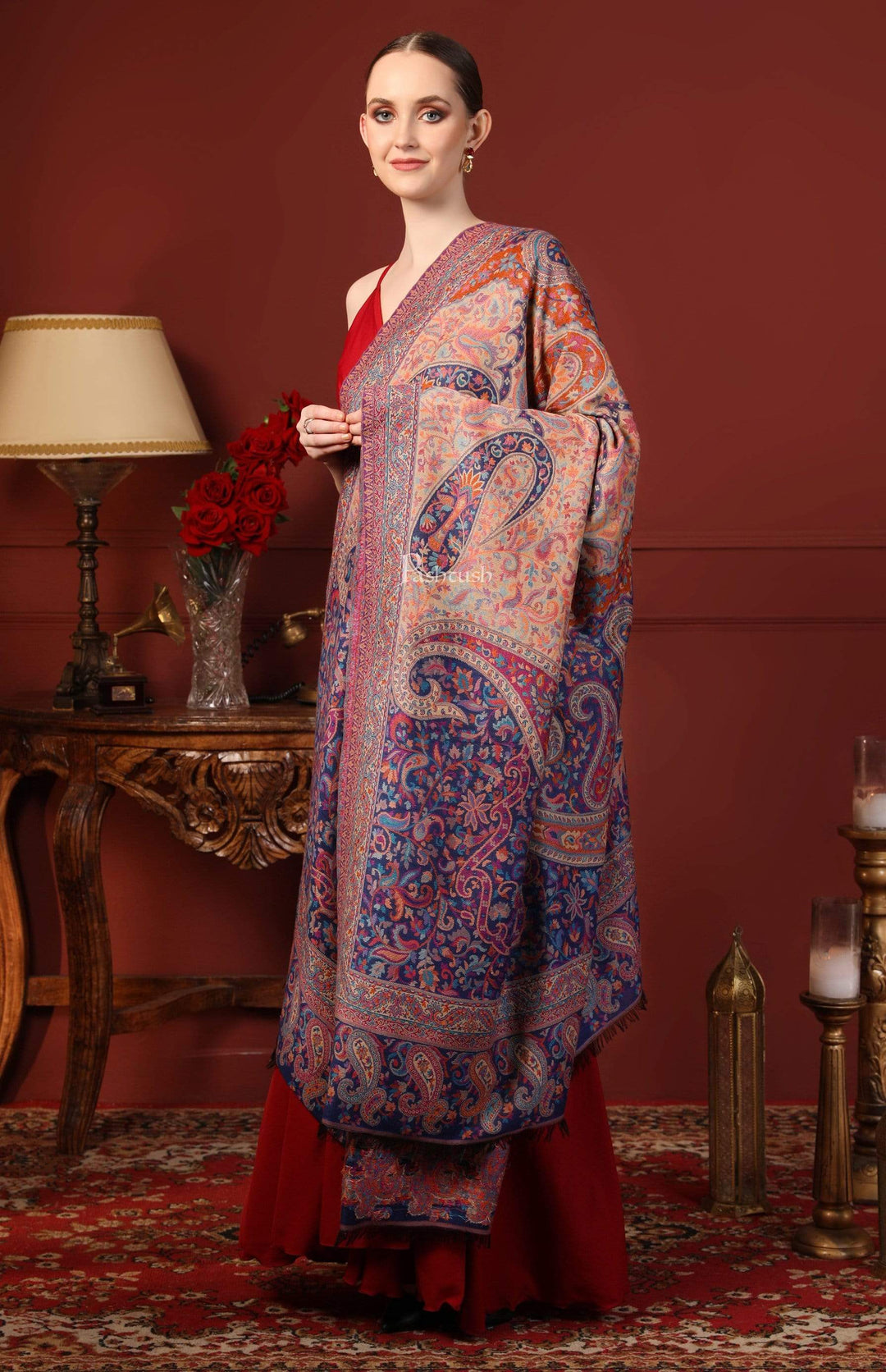 Pashtush India 100x200 Pashtush Women Kaani Weave Shawl, Rich Garden