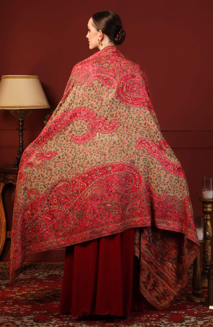 Pashtush India 100x200 Pashtush Women Kaani Weave Shawl, Rich Garden, Pink and Beige