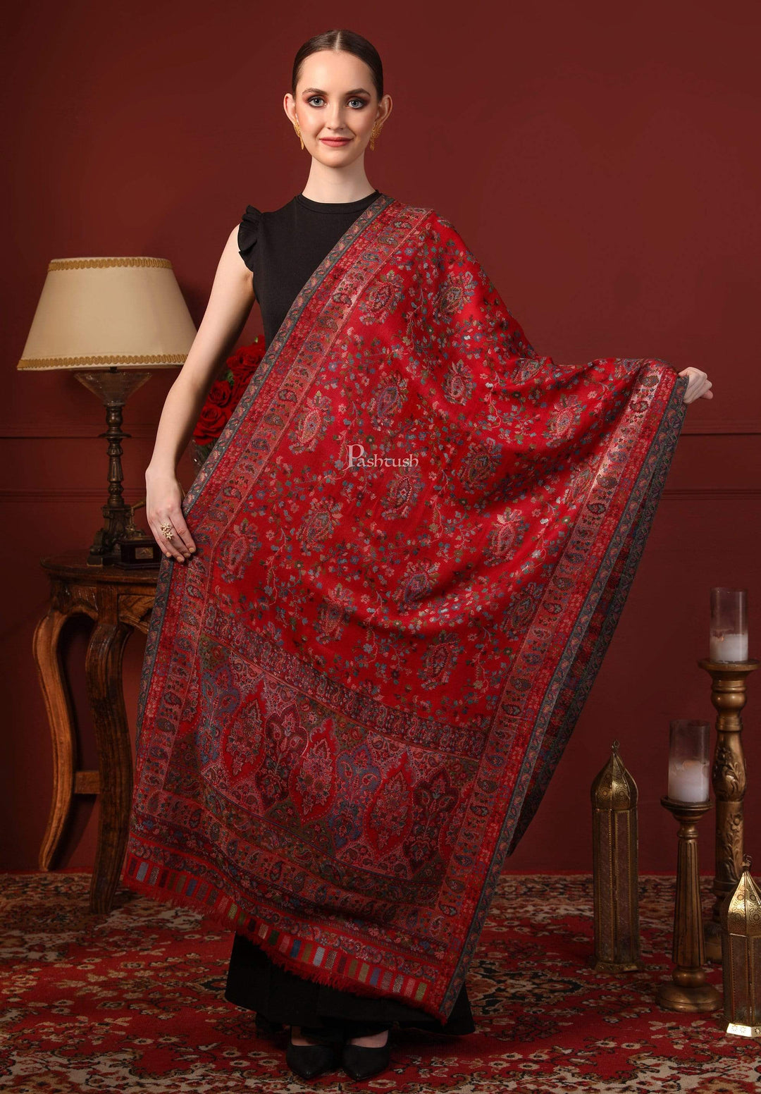 Pashtush India 70x200 Pashtush Women Multi-coloured Pure Wool Woven Design Kaani Stole