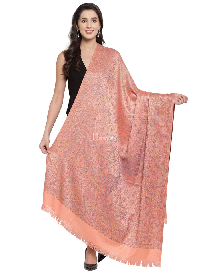 Pashtush India Womens Shawls Pashtush Women Peach-Coloured Ethnic Jamawar Shawl