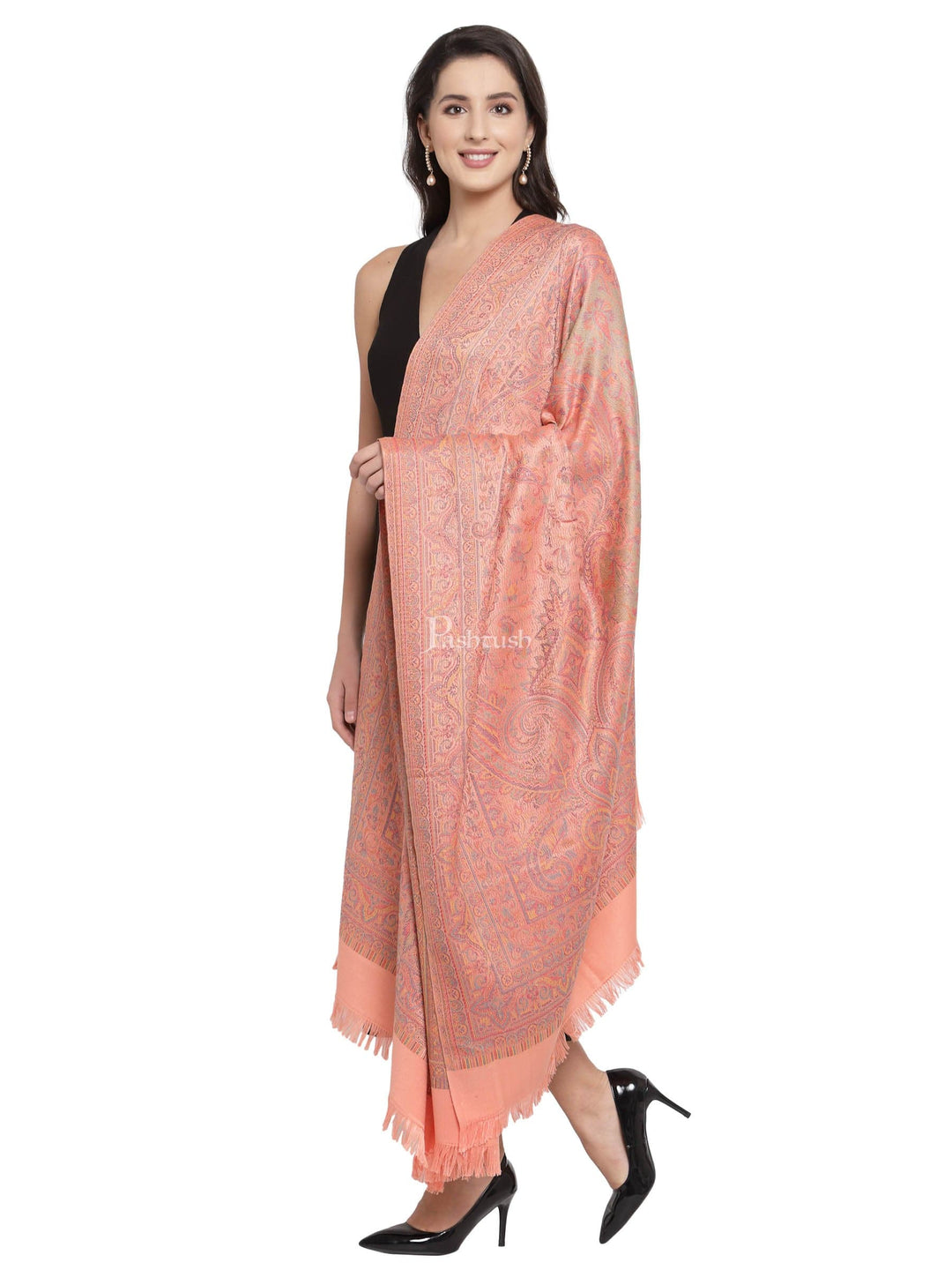 Pashtush India Womens Shawls Pashtush Women Peach-Coloured Ethnic Jamawar Shawl