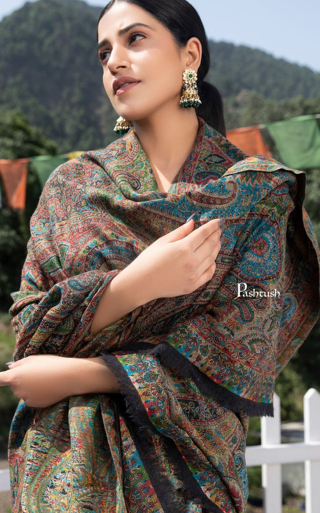 Pashtush women pure wool, woolmark certified shawl, ethnic weave