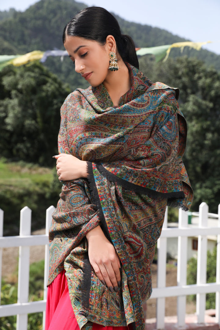 Pashtush India Womens Shawls Pashtush women pure wool, woolmark certified shawl, ethnic weave design, multicolour