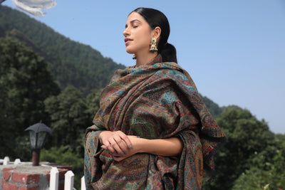 Pashtush India Womens Shawls Pashtush women pure wool, woolmark certified shawl, ethnic weave design, multicolour