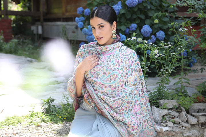 Pashtush India Womens Shawls Pashtush women pure wool, woolmark certified shawl, paisley design, ivory