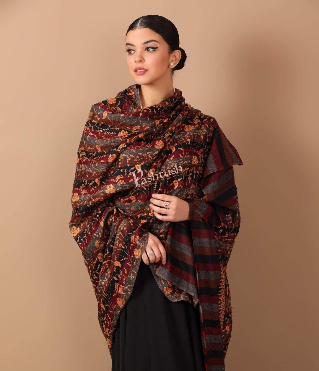 Pashtush India Shawl Pashtush Women’s 100% hand embroidered Heavy Jaal Shawl in Pure Wool (certified)