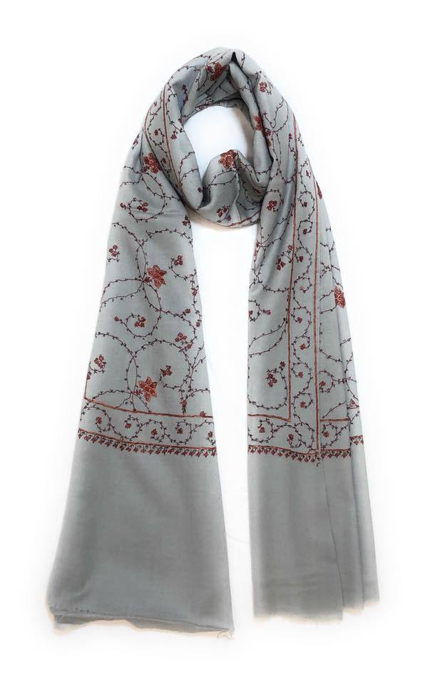 Pashtush India 100x200 Pashtush Women’s 100% hand embroidered, Pure Wool (certified) - Paris Slate Grey Colour