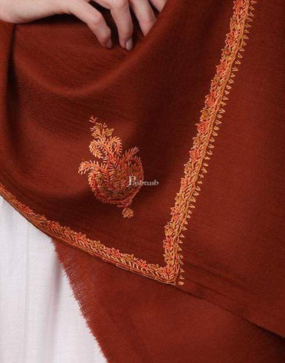 Pashtush India Shawl Pashtush Women's 100% Hand Embroidery Kashmiri Shawl, With Kingri Sozni Embroidery Borderwork - Ferozi