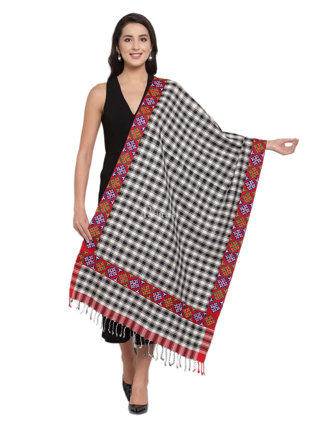 Pashtush India Womens Stoles and Scarves Scarf Pashtush Women'S 100% Handwoven Aztec Stole With Hand Embroidered Border