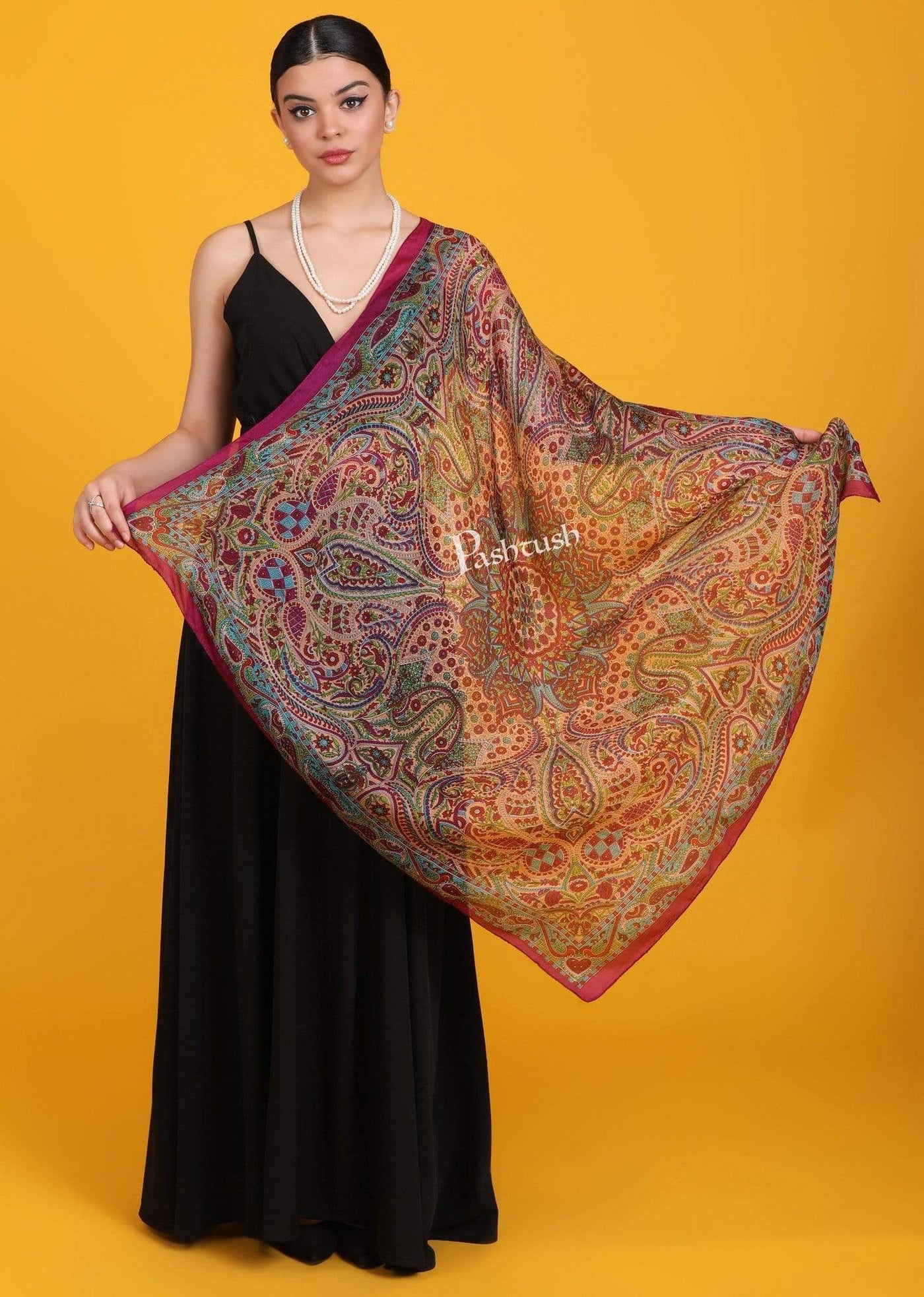 Pashtush India Scarf Pashtush Women's 100% Pure Silk, Printed Scarf, Ultra Soft and Smooth