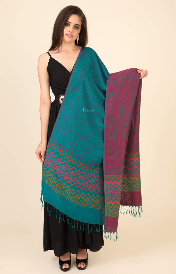 Pashtush India 70x200 Pashtush Women's Aztec Design, Soft Bamboo Scarf, Reversible