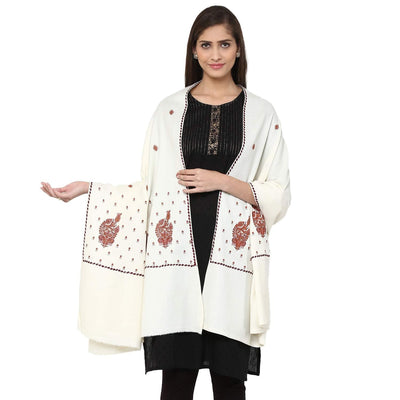 Pashtush India 100x200 Pashtush Women's Embroidery Shawl Fine Wool Kashmiri warm soft shawl white