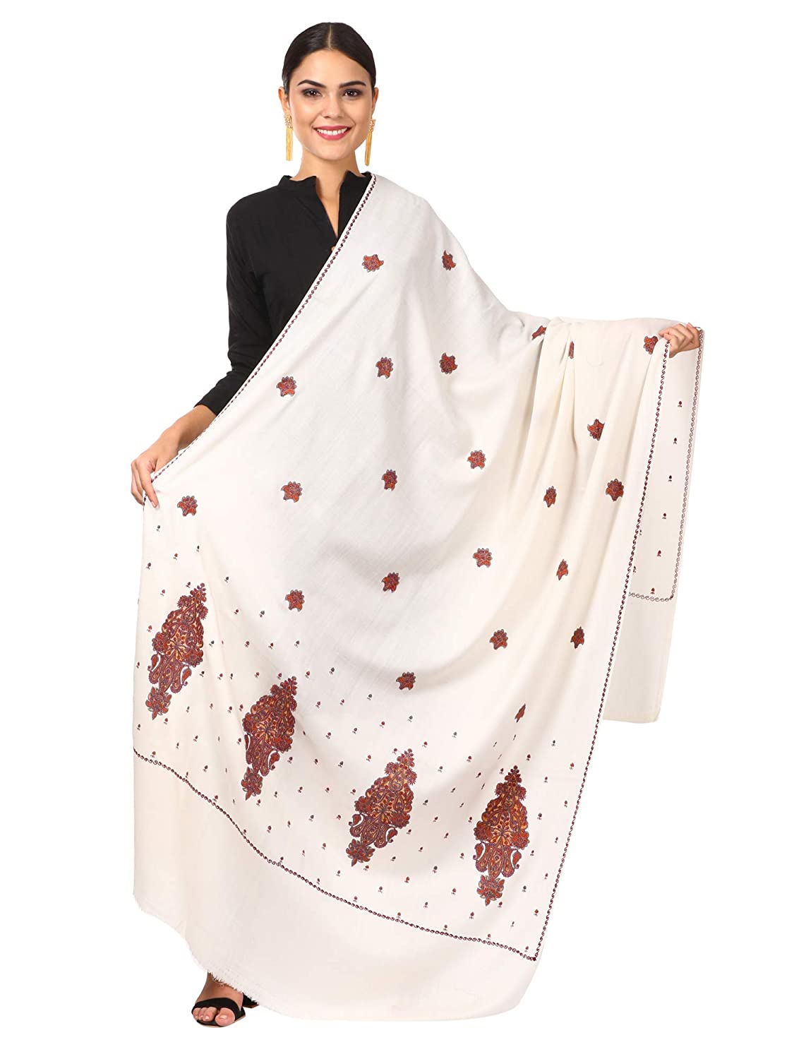 Pashtush Women'S Embroidery Wool With Palla Embroidery Paisley Design ...