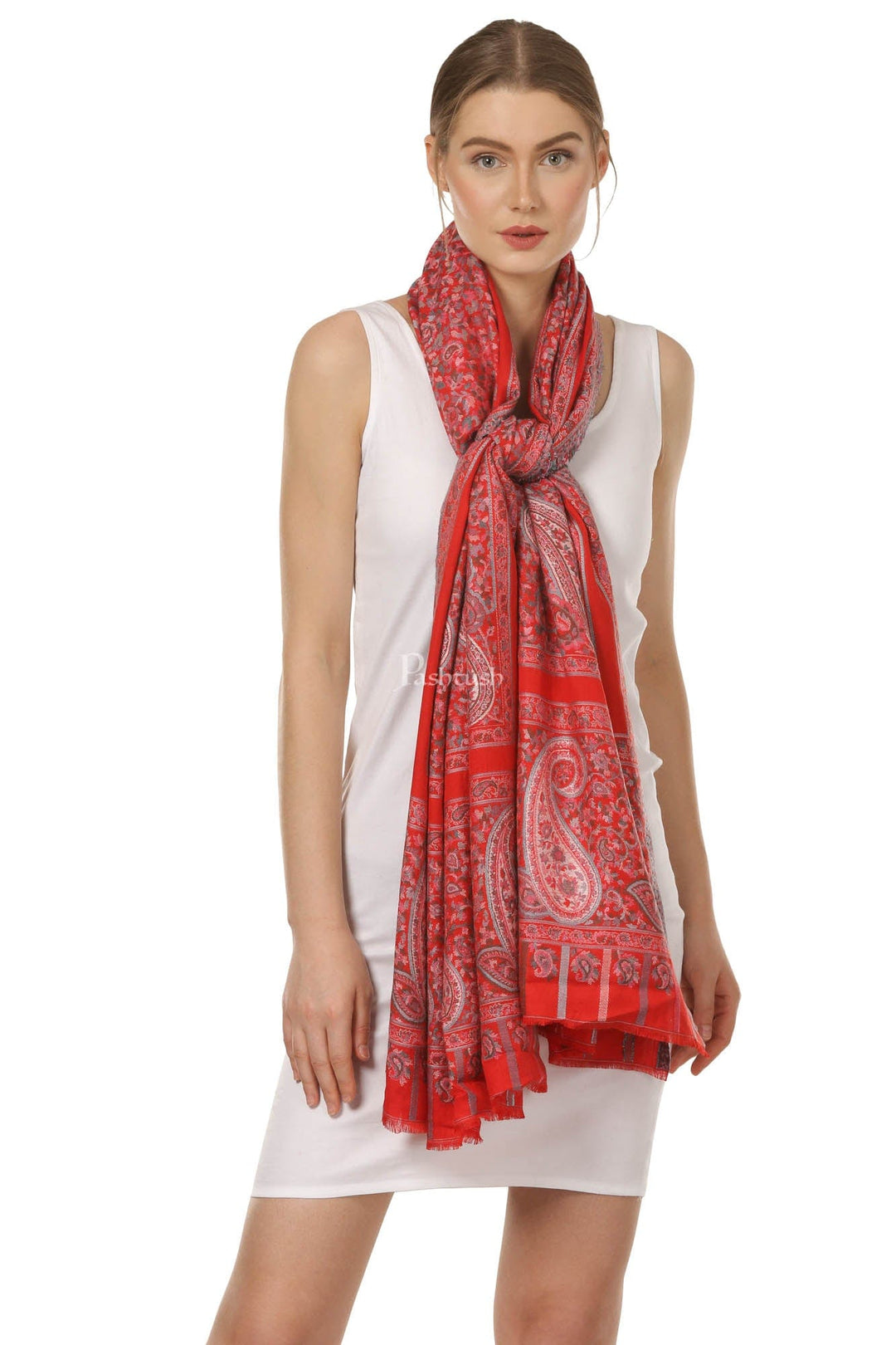 Pashtush India Womens Stoles and Scarves Scarf Pashtush Women'S Ethnic Design, Soft Bamboo Scarf, Casual Stoles - Red