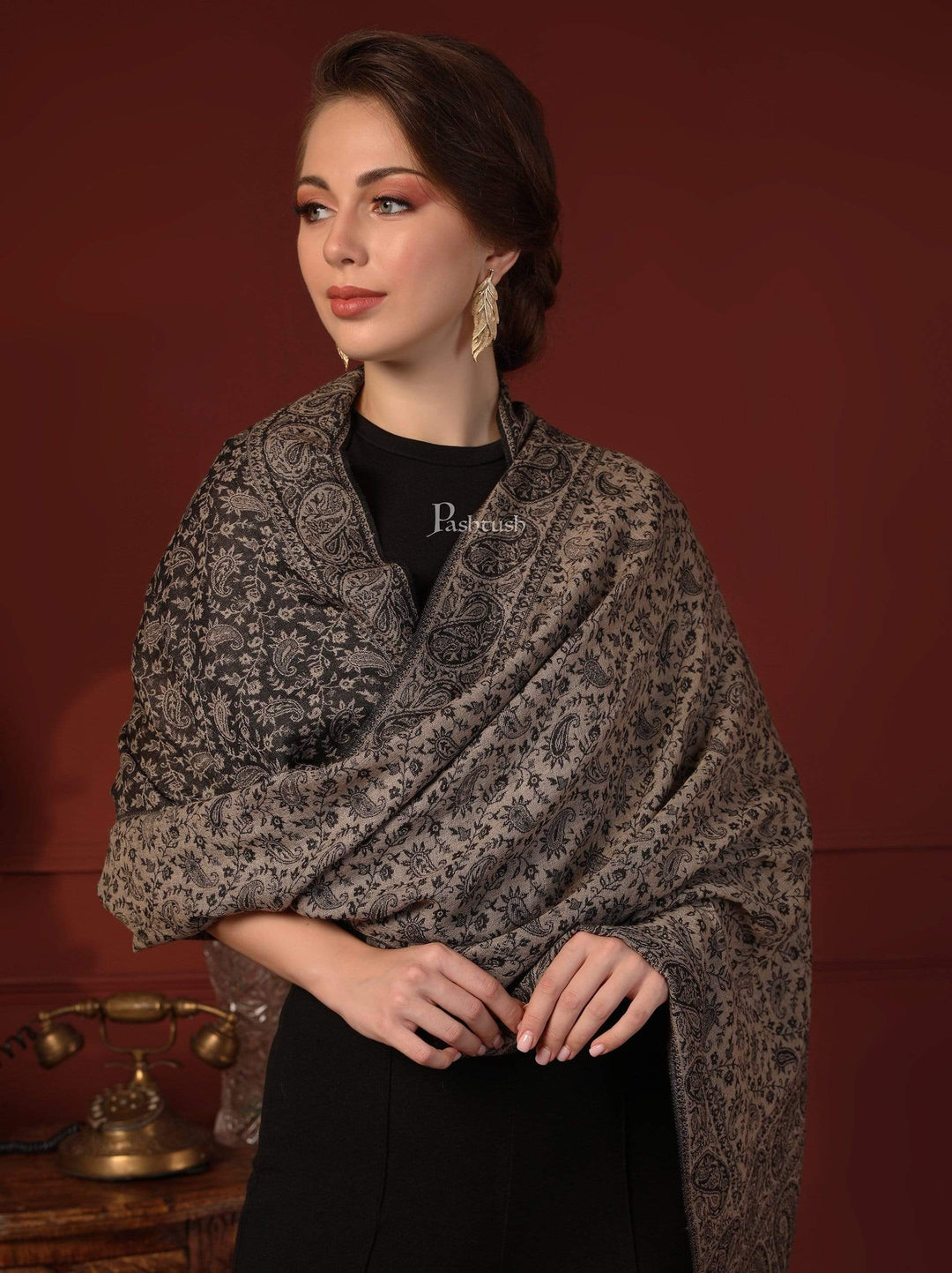 Pashtush India 70x200 Pashtush Women's Ethnic Weave Stole, Fine Wool