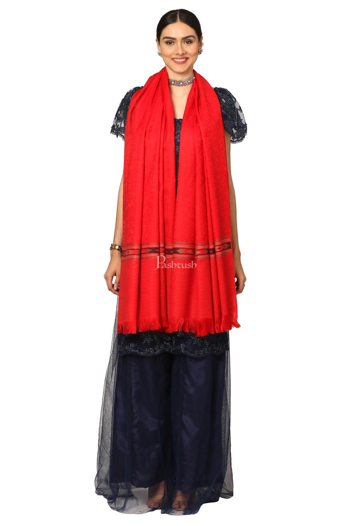 Pashtush India Womens Shawls Pashtush Women'S Fine Wool Shawl, Soft And Warm, Aztec Design, Jacquard Weave - Red