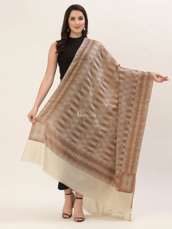 Pashtush India Womens Shawls Pashtush Women's Fine Wool Stole, Ikkat Design