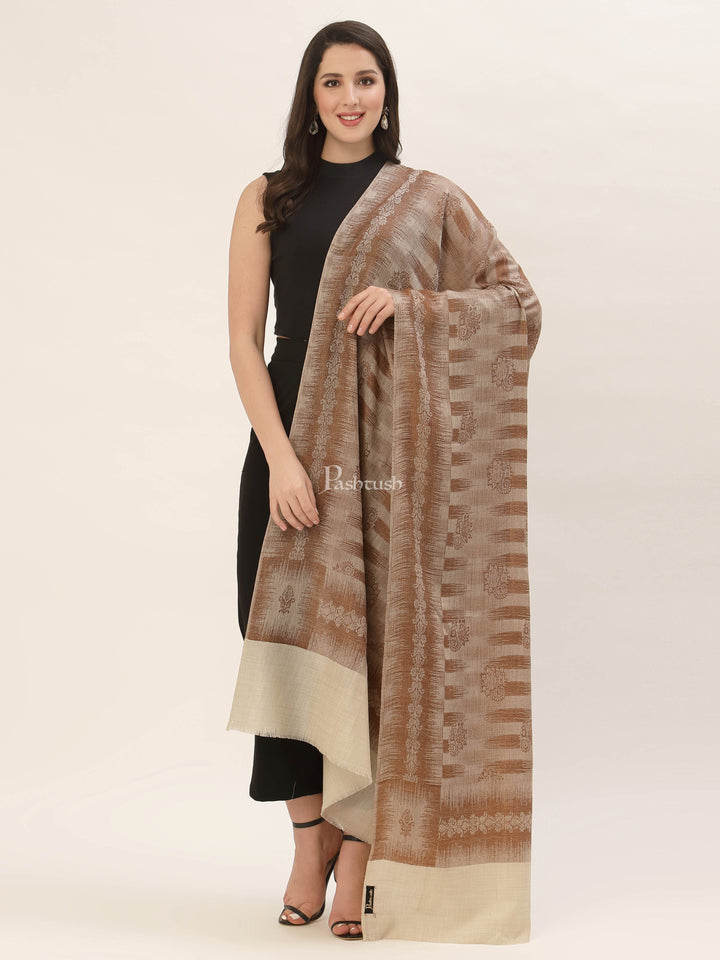 Pashtush India Womens Shawls Pashtush Women's Fine Wool Stole, Ikkat Design