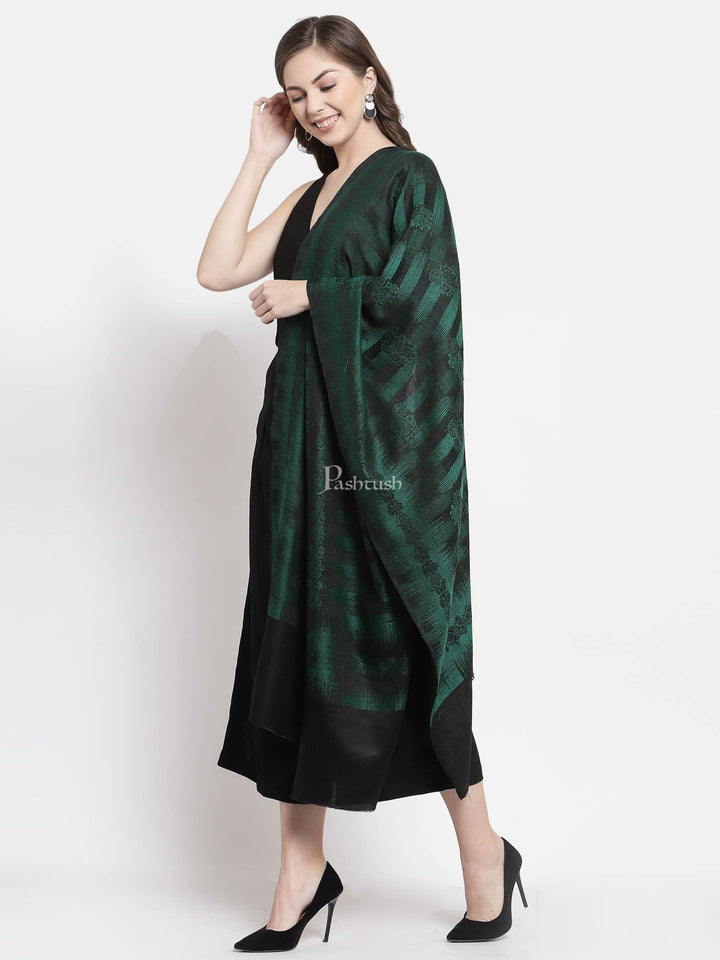 Pashtush India Womens Stoles and Scarves Scarf Pashtush Women'S Fine Wool Stole, Ikkat Design, Azure Green