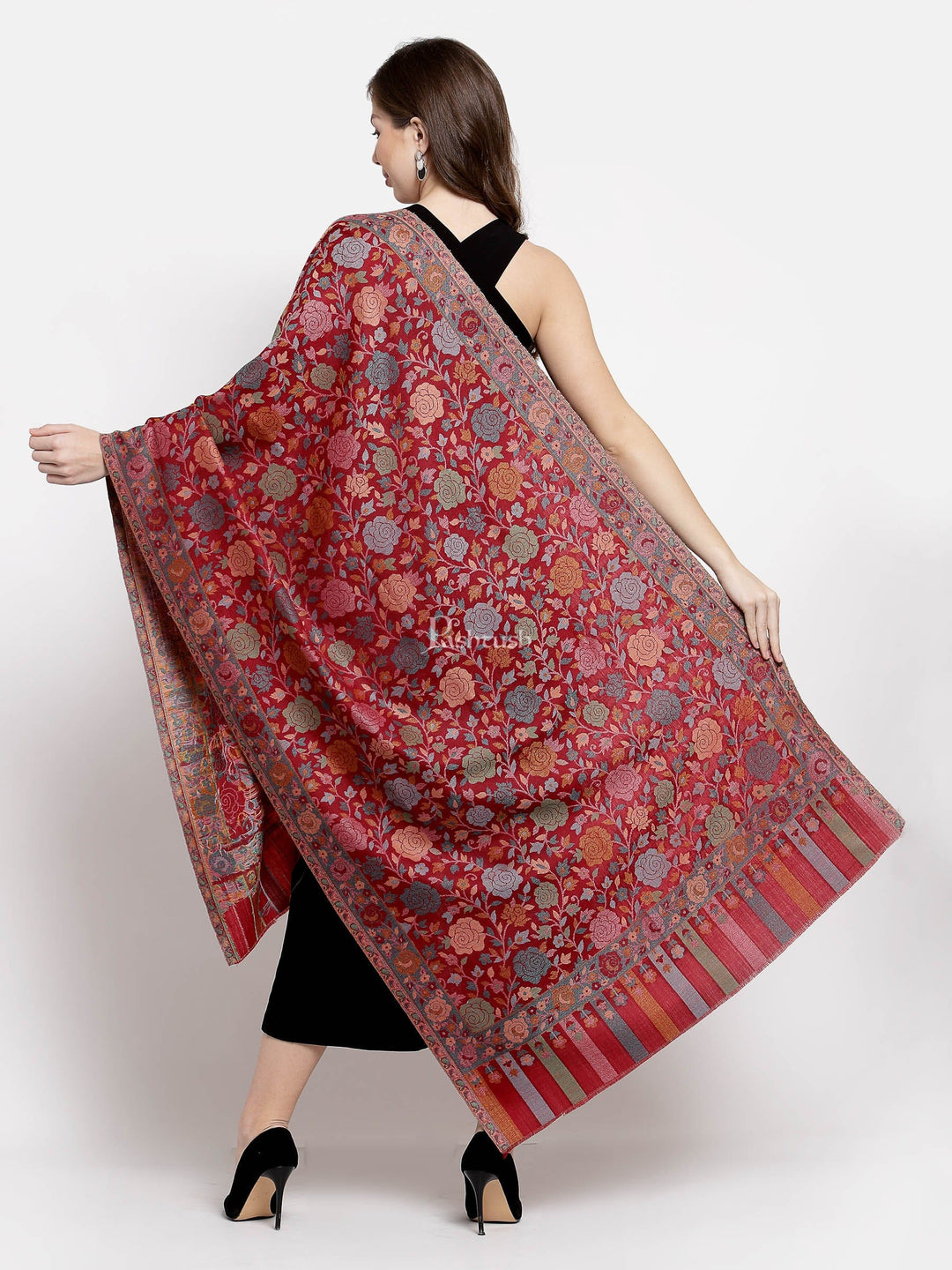 Pashtush Shawl Store Womens Stoles and Scarves Scarf Pashtush Women'S Floral, Fine Wool, Gulaabdar, Stole , Maroon