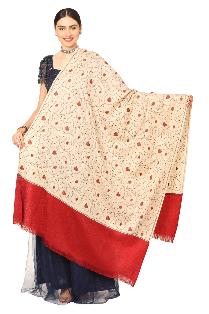 Pashtush India Womens Shawls Pashtush Women'S Gol Buti Jaal, Fineembroidery With Intricate Needlework Woolen Pashmina Shawls - Beige