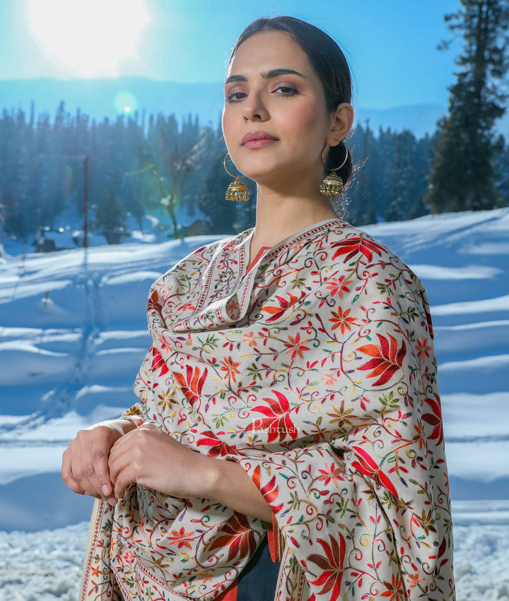 Pashtush India 100x200 Pashtush Women’s hand embroidered Heavy Nalki Jaal Shawl in Pure Wool (certified) Shawl