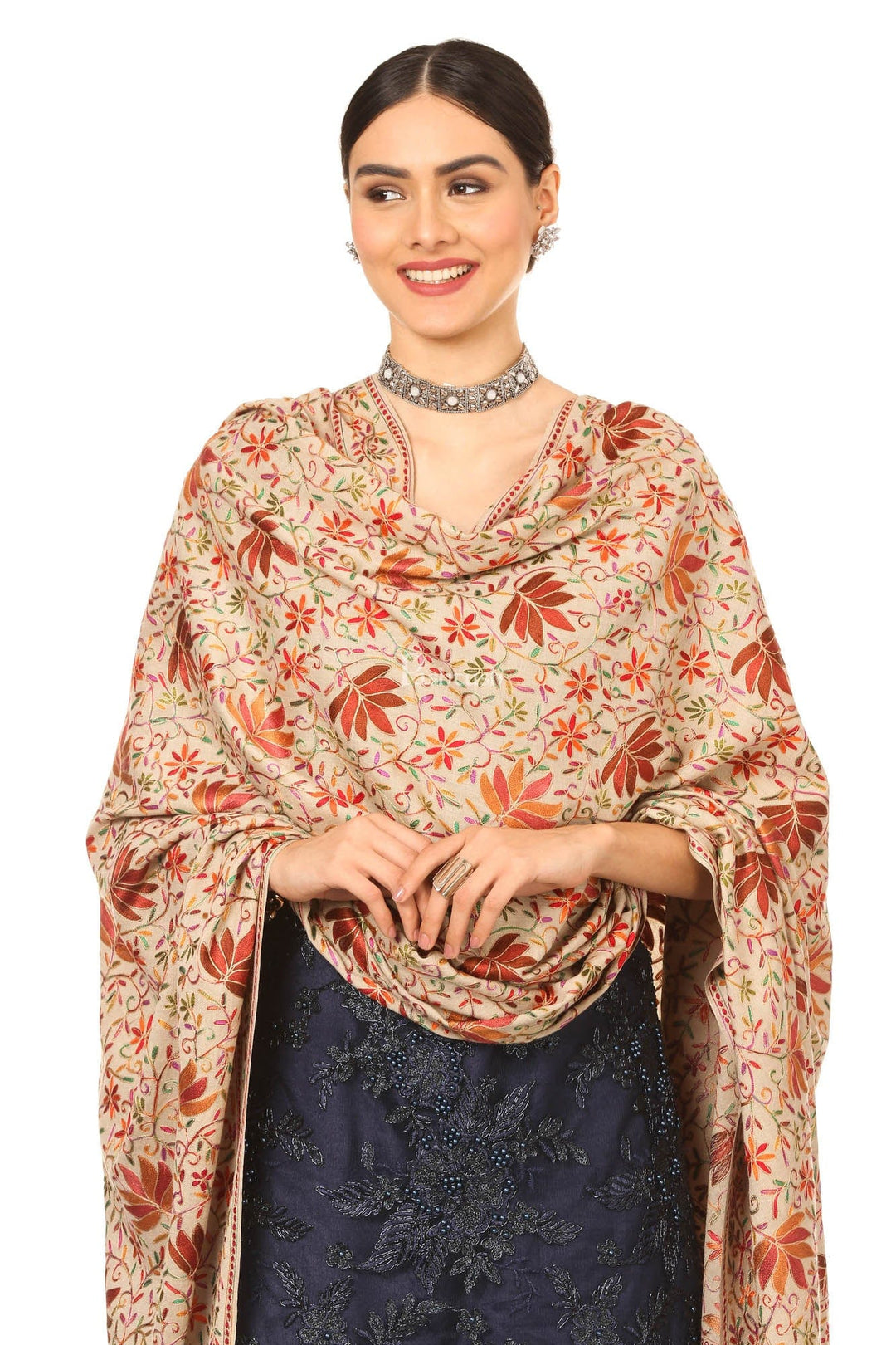 Pashtush India Womens Shawls Pashtush Women’s Hand Embroidered Heavy Nalki Jaal Shawl In Pure Wool (Certified) Shawl